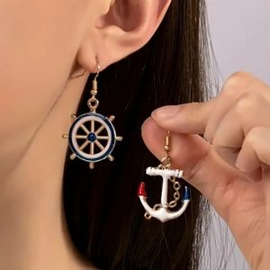 NEW Nautical Theme Anchor and Stern Earrings Red White Blue